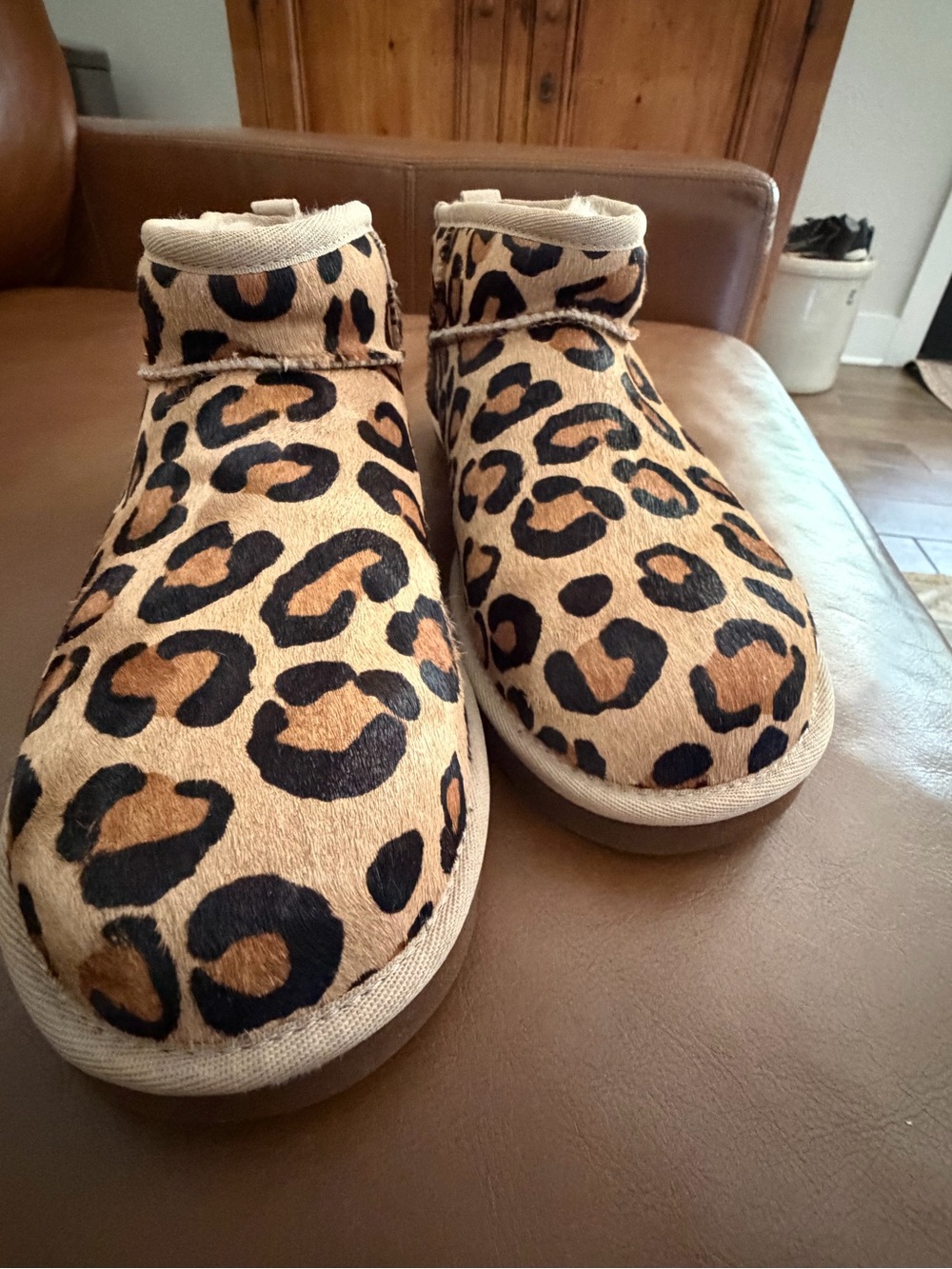UGG Leopard Print Slip-On Slippers - Tan/Black